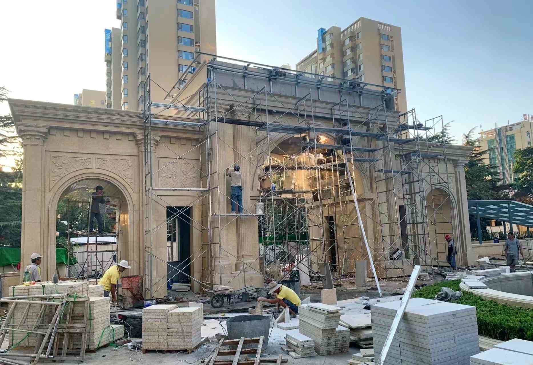 吐鲁番 黄金麻荔枝面花岗岩小区门楼外墙干挂