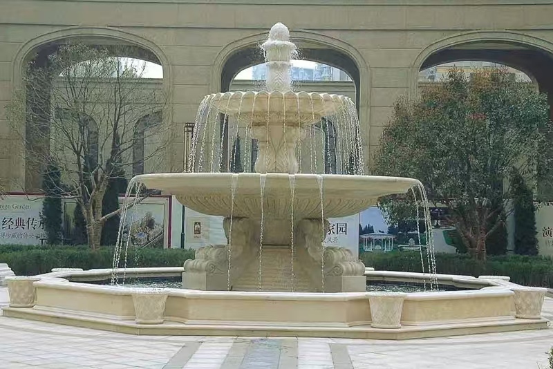 吐鲁番 黄金麻花岗岩异型加工——户外庭院石雕流水喷泉