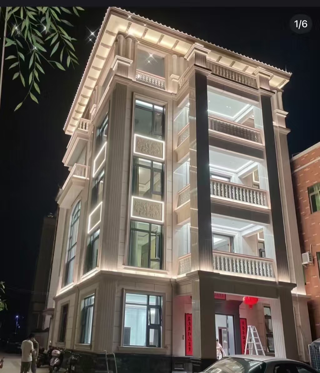 吐鲁番 芝麻白花岗岩别墅外墙夜间效果